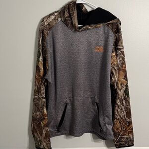Camo and Gray Hoodie with Orange Logo